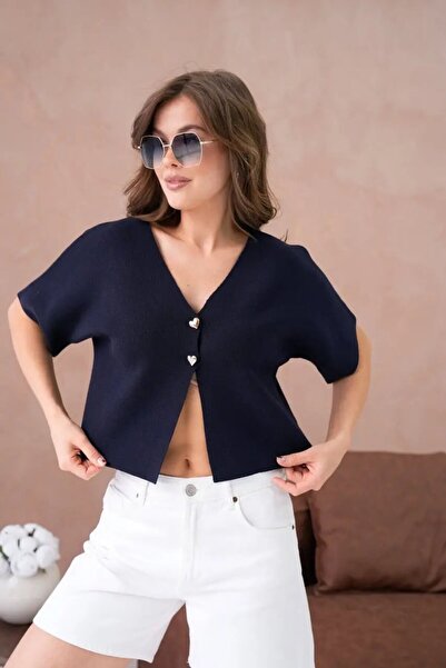 Park Karon 12103 Gold Button Detail Soft Textured Short Sleeve Viscon Knitwea...