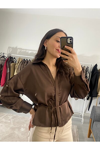 Aluna Atelier SATEN GÖMLEK KAHVE