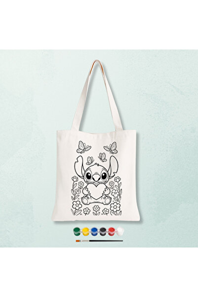 Cemira Kalpli Stitch Tasarımlı Boyalı Boyanabilir Bez Çanta Boyama - Çocuklar...