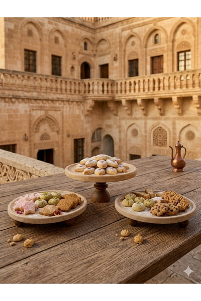 Trend Silver Travertine Round Plate Presentation Plate Natural (25 cm) and Tw...