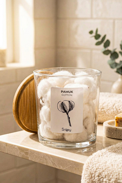 Snippy Bamio - Bambu Standlı Bambu Kapaklı Etiketli Banyo Düzenleyici Cam Banyo Seti Banyo Organizeri