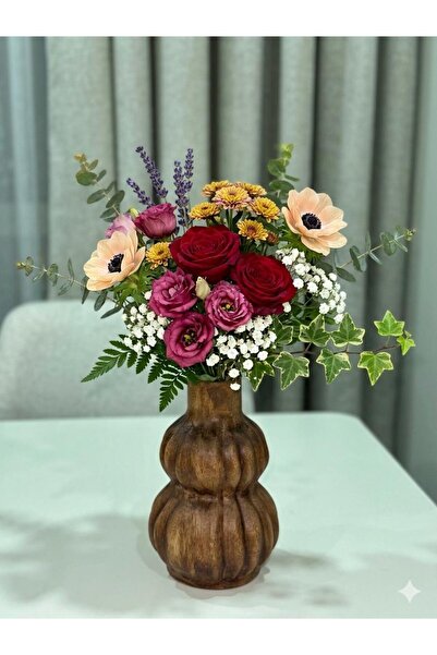 LAVORA Bohemian Ceramic Vase Brown (19 cm Height, 8 cm Base Diameter)