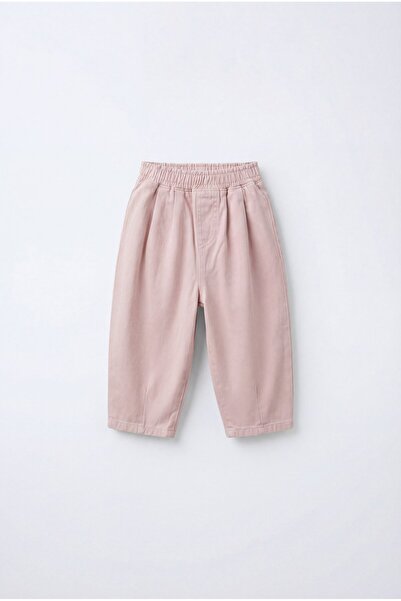 Magu Girl's Cotton Pink Elastic Waist Wide Leg Pants