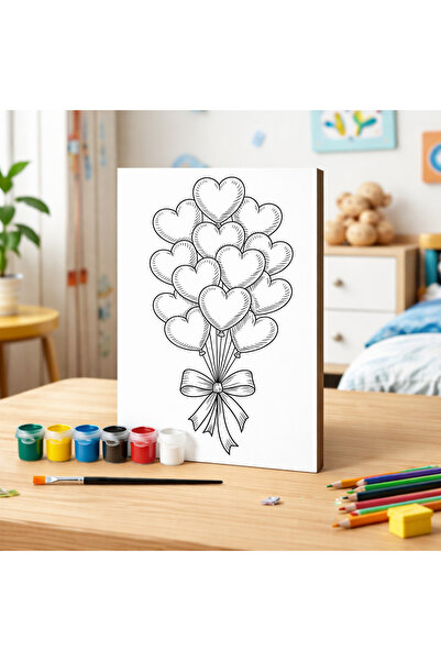 Cemira Kapli Balon Boyanabilir Ahşap Tablo Seti -6'lı Akrilik Boya + Fırça- T...