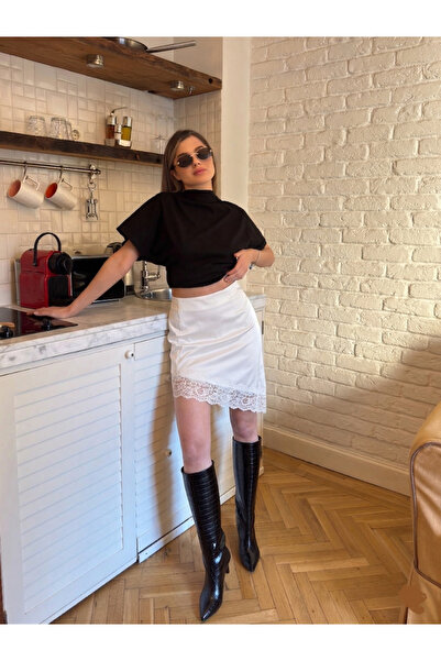 BY SE'MAS WEAR Ασύμμετρη μίνι φούστα με δαντέλα