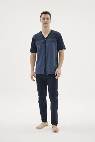 Kocabey Kkt-26154 Men's V-Neck Buttoned Pajama Set