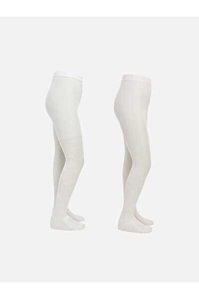 LC Waikiki Rmz Gi̇yi̇m Farkiyla Butterfly Embroidered Girls' Pantyhose 2-Pack