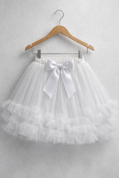ues Κοριτσίστικη φούστα τούτου λευκή με στρώσεις από τούλι και λεπτομέρεια φι...