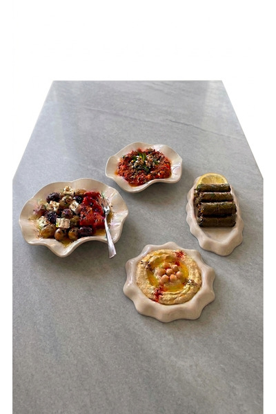 Arden Ceramic El Yapımı Seramik Sunum Tabak Seti – 4’lü Şık ve Özgün Tasarım
