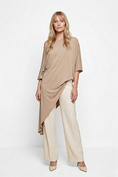 By Yaren Yazıcı Women's Sand Beige Asymmetrical Boat Neck Casual Blouse & Ava...