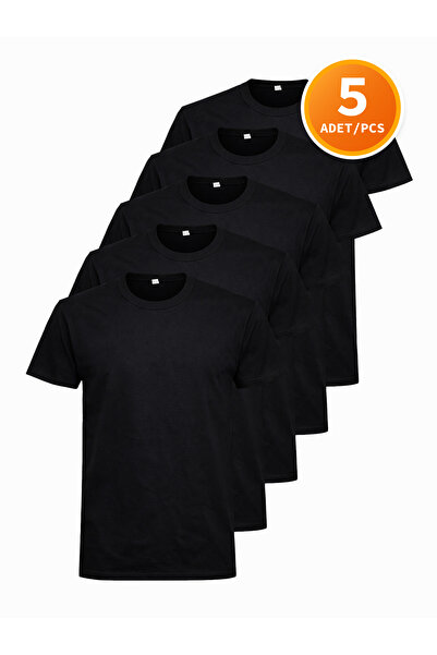 HANCLO Ανδρικό μαύρο μπλουζάκι 5 τεμαχίων σε πακέτο, βασικό βαμβακερό μπλουζά...