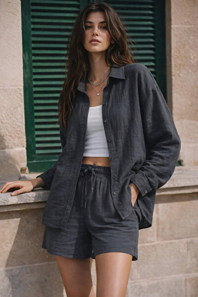 The Cotton Kadın Müslin Oversize Salaş Kesim Düğmeli Gömlek