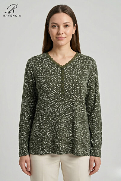 Ravencia Women's V-Neck Star Pattern Printed Stoned Buttoned Lycra Mother Com...