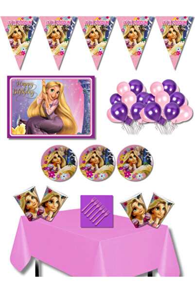 Barbie Rapunzel Doğum Günü Parti Seti 24 Kişilik 35x50 cm Afişli Prenses Kons...