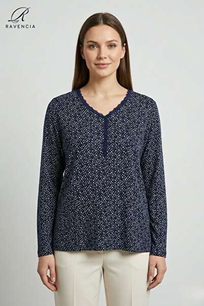 Ravencia Women's V-Neck Star Pattern Printed Stoned Buttoned Lycra Mother Com...