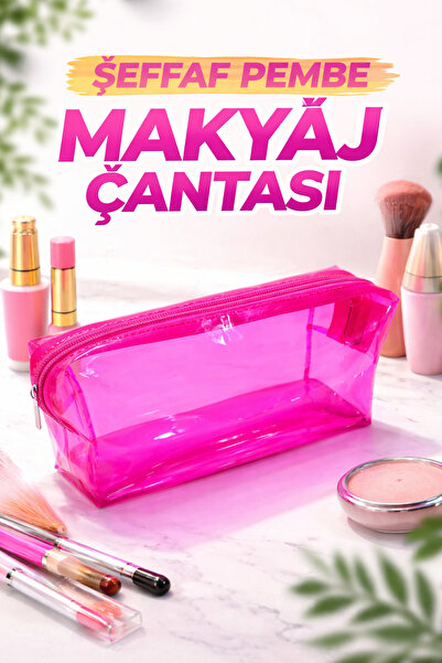 MGEStore Şeffaf Makyaj Çantası PVC Kozmetik Çantası Fermuarlı Organizer Seyah...