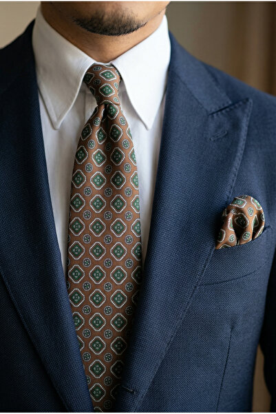 CROATE Italian Style Brown Tile Pattern Tie – Luxury Print Woven