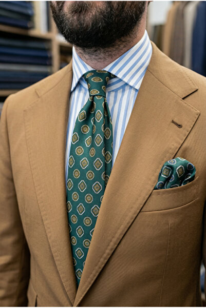 CROATE Pastel Green Stylish Tie – Italian Check Pattern Print Woven, Luxury S...