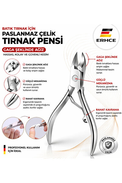 ERHCE Batık Tırnak İçin Paslanmaz Çelik Gaga Uçlu Tırnak Kesim Pensi – Pedikü...