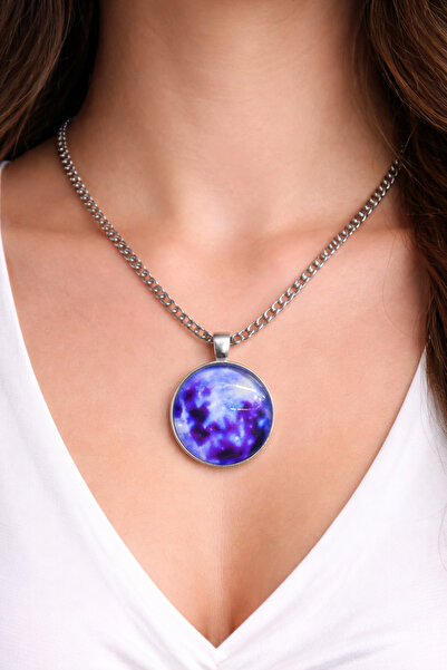 HER ŞEY NOTA www.herseynota.com Unisex Metal Purple Galaxy Patterned Round Ke...