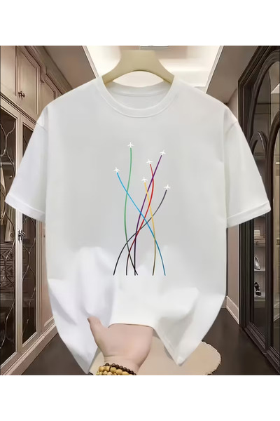 NOURAM Colorful Airplane Print Pure Cotton Short-sleeved T-shirt