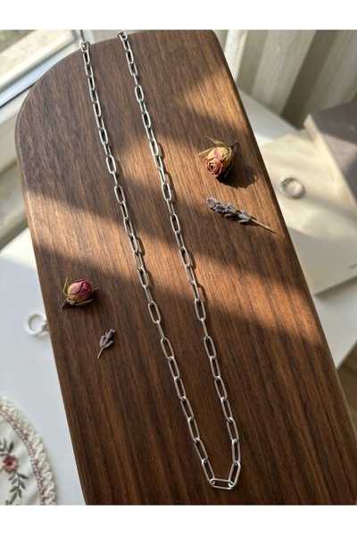 Meneva Aksesuar Premium Stainless Steel Paperclip Chain Necklace