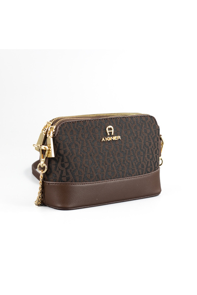 Aigner حقيبة AG الجديدة بتصميم عتيق منقوشة بسلسلة، حقيبة كتف متعددة الاستخدامات بنمط صدفي وحقيبة صغيرة للارتداء عبر الجسم