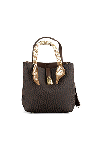 Aigner AG Vintage Classic Embossed Silk Scarf Clutch Commuter Bucket Bag