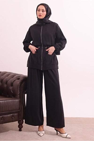 TRENDTESETTÜR KADIN SİYAH BELİ BAĞCIKLI MODAL TAKIM T 0362