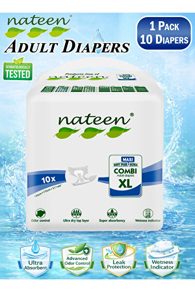 Nateen 10 Count 1 Pack Combi Maxi Adult Diapers XL Incontinence Disposable fo...