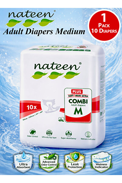 Nateen 10 Count 1 Pack Combi Plus Adult Diapers Medium Incontinence Disposabl...