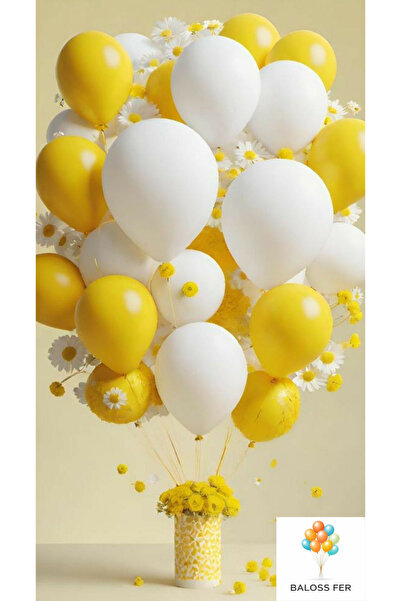 baloss fer 20’li Pastel Sarı Beyaz Balon Seti Doğum Günü Parti Süsleme Dekora...