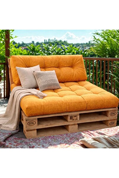 Pucioasa Σετ 2 χοντρών μαξιλαριών για παλέτες κήπου, στρώμα και πλάτη, Κίτρινο