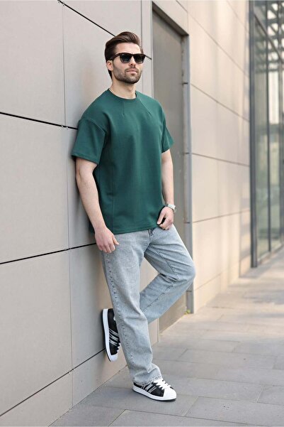 Madmext Ανδρικό μπλουζάκι Nefti με πράσινη λεπτομέρεια ραφής και κανονική εφα...