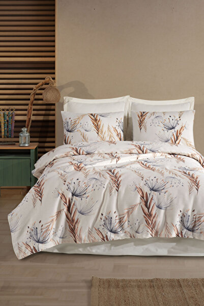 Patterned Quilting Set Double Iris Beige (Quilting+Bedsheet+Pillowcase)