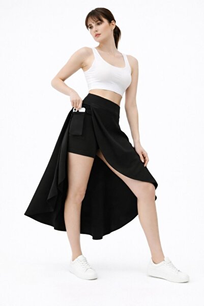 Maison La Femme Γυναικεία Μαύρη Ασύμμετρη Μίντι Φούστα με Σχιστό Σχέδιο και Ε...