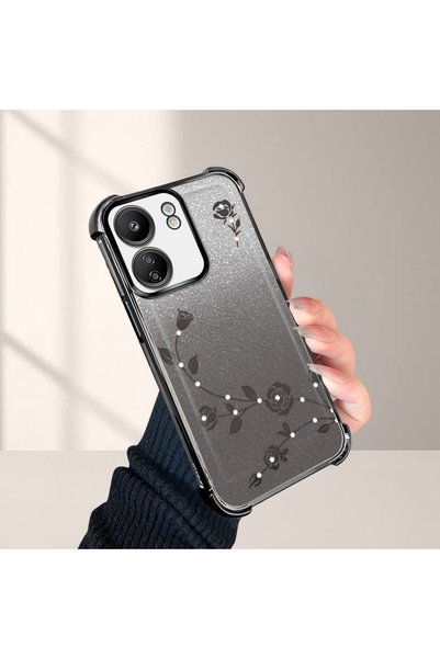 SLIMFELT Redmi 13C Uyumlu Yüksek Kaliteli Çiçekli Şeffaf Kılıf, Günlük Kullanım