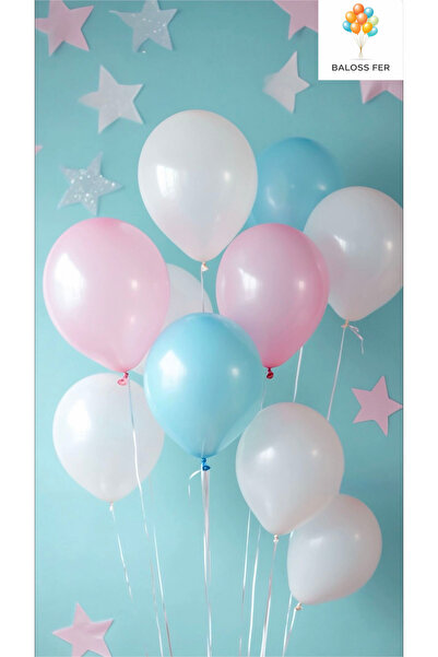 baloss fer 21-Piece Pastel Light Blue & White & Pink Balloon Set Birthday Bab...