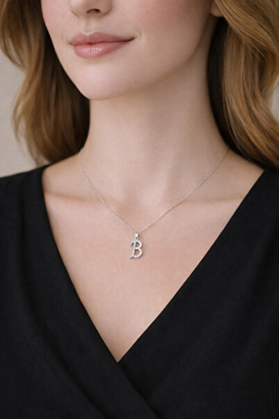 Nefi Jewelry B HARFLİ TAŞLI GÜMÜŞ KOLYE