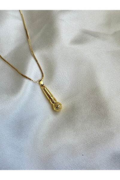 lotusbybuket %100 Çelik gold mikrofon şarkı temalı kolye