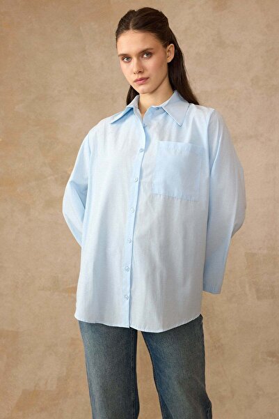 Olcay Ισπανικό Φαρδύ Βαμβακερό Πουκάμισο ΜΠΛΕ 9365