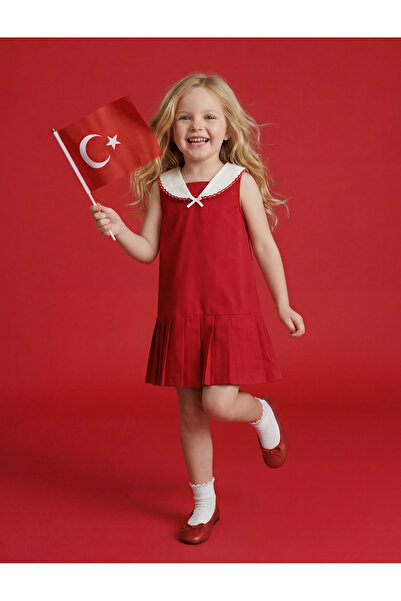 Koton Βαμβακερό αμάνικο φόρεμα με γιακά μωρού σε γραμμή Α με πιέτες