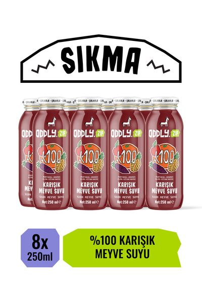 ODDLY .Zıp %100 Karışık Meyve Suyu 8x1 250 ml -- İlave Şeker İçermez --