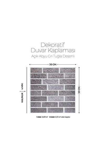 Brano 30X30 cm Kendinden Yapışkanlı Duvar,banyo,tezgah Arası Kaplama Gri Tuğl...