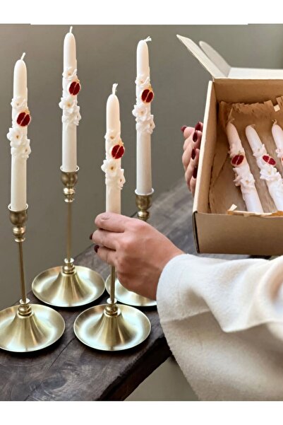 SCA CANDLE Dekoratif Soy Mum Nar Desenli Beyaz Renk 2 Kili 20x2,2 Cm Modern D...