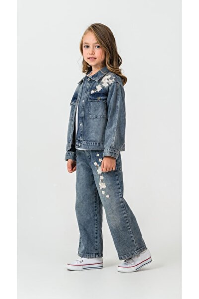 RAPAPA Set denim cu broderie florală pentru fete 4300-028