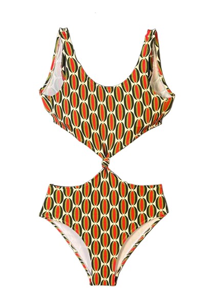 LOOK ME Optical Figured Cut-Out Knot Detailed Girls' Swimsuit