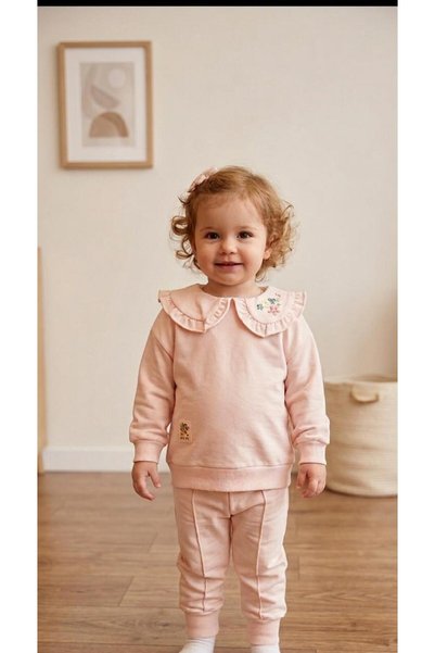 MOMOİRO Flower Embroidered 2-Piece Children's & Baby Set