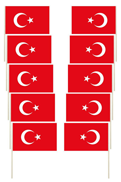 Vatan Sopalı Türk Bayrağı 10lu Set ( Kağıt Malzemeden Üretilmiştir. Bayrak Eb...