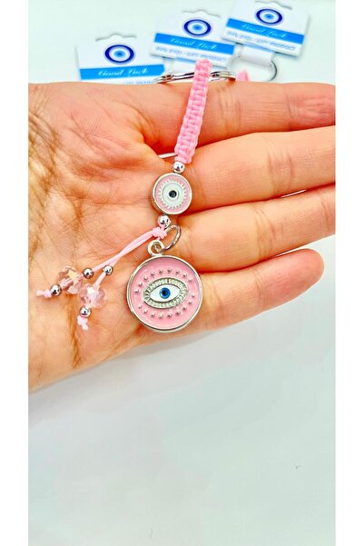 Cassime Ροζ στρογγυλό μπρελόκ με σχέδιο ματιών και ασημένιο διακοσμητικό στοι...